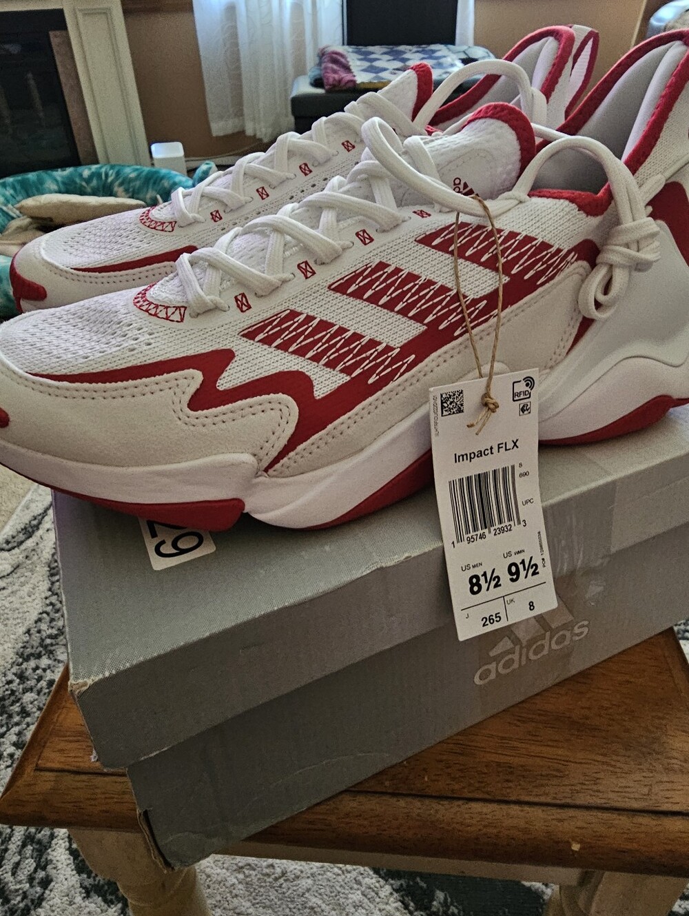 adidas Impact FLX White & Red Athletic Sneakers M8.5-W9.5